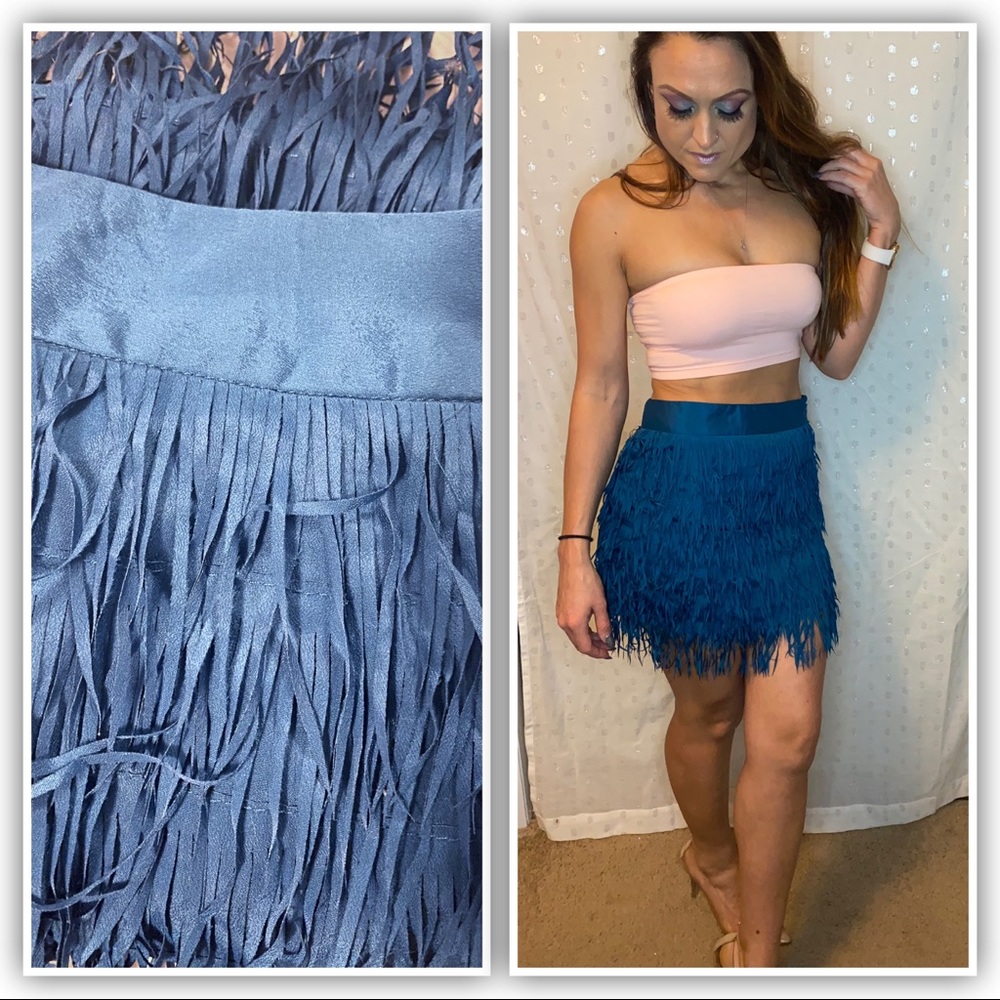 Ya Dark Teal Fringe Mini Skirt!